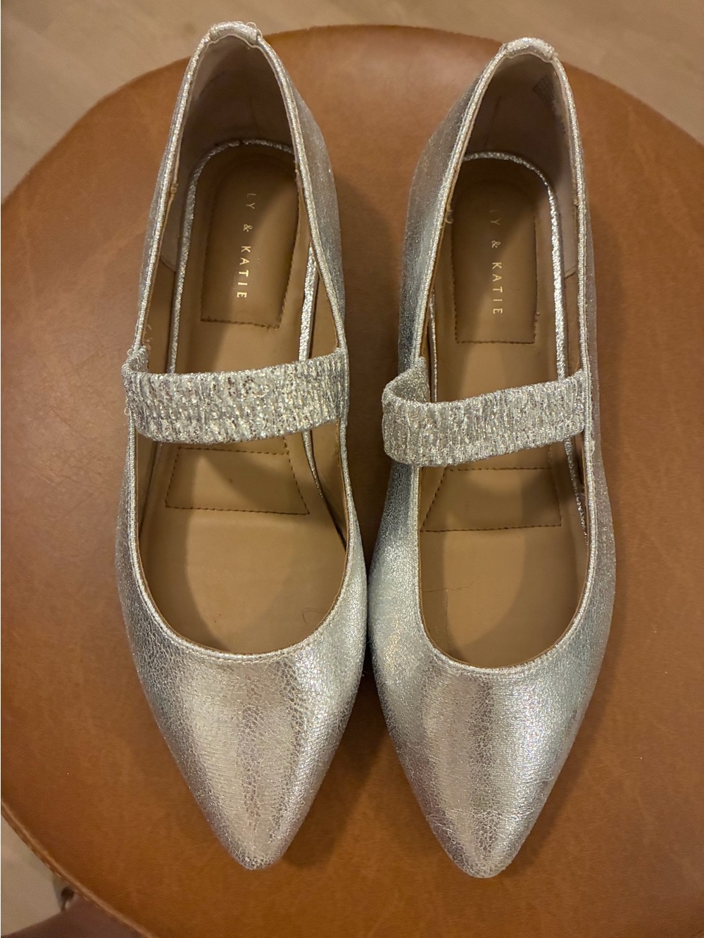 Kelly & Katie Alston Silver Metallic Mary Jane Flats Size 8.5 EUC!